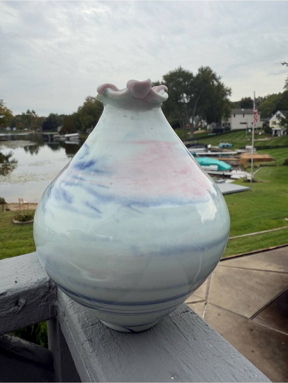 Handcrafted Ceramic Vase in Pastel Blue and Pink